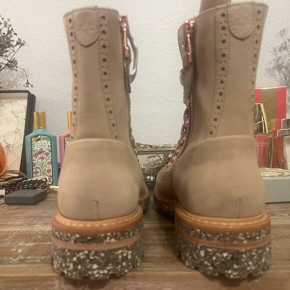 Office of Angela Scott Mr. Bernard Tan Leather Lug Sole Ankle Boots Sz.37 NWOT - Picture 3 of 11